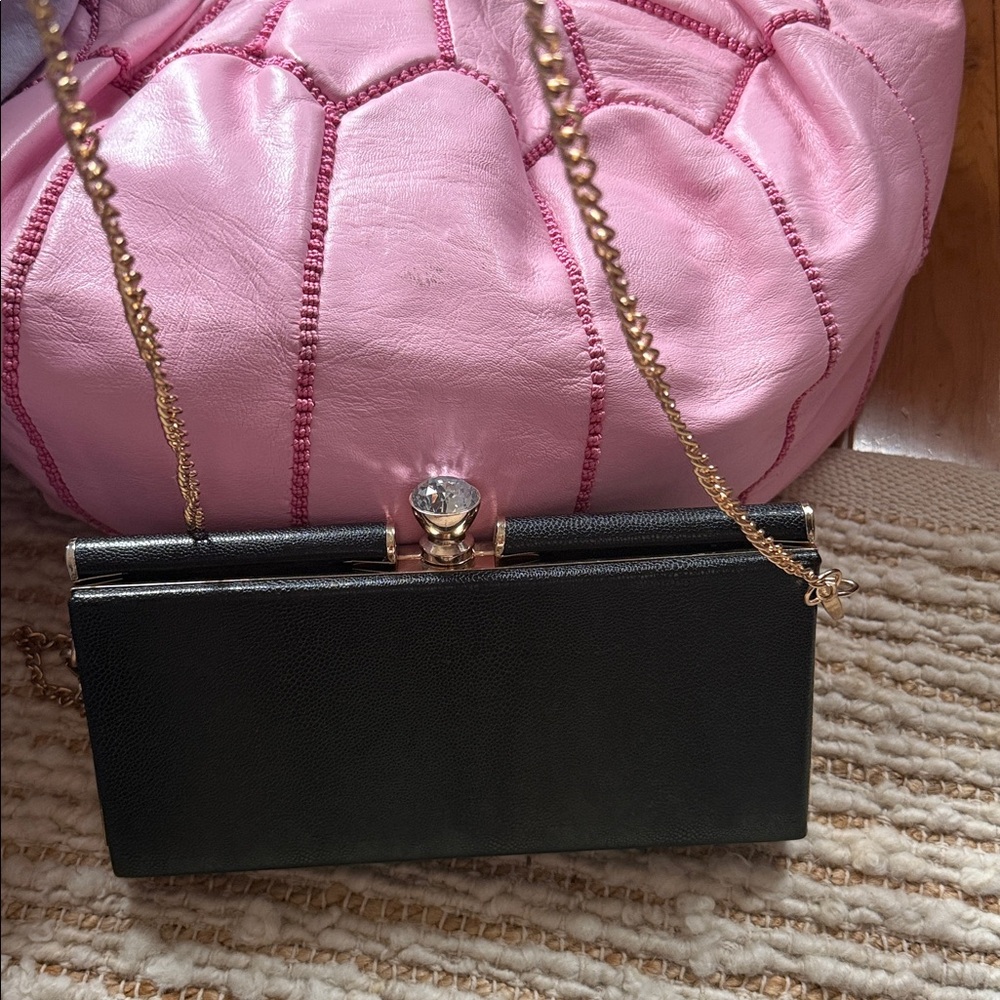 Elegant Black Clutch with Gold Chain